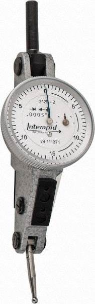 INTERAPID - 0.06 Inch Range, 0.0005 Inch Dial Graduation, Horizontal Dial Test Indicator - 1.2 Inch White Dial, 0-15-0 Dial Reading - Industrial Tool & Supply
