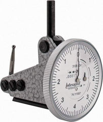 INTERAPID - 0.016 Inch Range, 0.0001 Inch Dial Graduation, Vertical Dial Test Indicator - 1-1/2 Inch White Dial, 0-4-0 Dial Reading - Industrial Tool & Supply