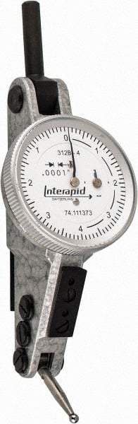 INTERAPID - 0.016 Inch Range, 0.0001 Inch Dial Graduation, Horizontal Dial Test Indicator - 1.2 Inch White Dial, 0-4-0 Dial Reading - Industrial Tool & Supply
