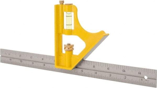 Stanley - 1 Piece, 12" Combination Square Set - 1/32, 1/16 & 1/8" (English) Graduation, Chrome Blade, Die Cast Metal Combination Head - Industrial Tool & Supply