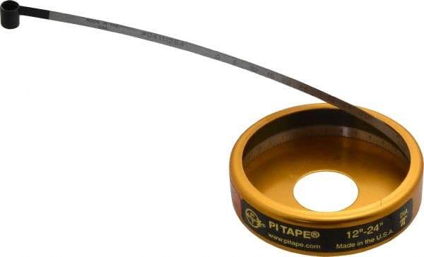 Made in USA - 0.001 Inch Graduation, 12 to 24 Inch Measurement, Spring Steel Diameter Tape Measure - 1/2 Inch Wide, 0.01 Inch Thick - Industrial Tool & Supply