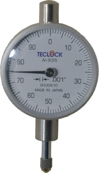 Teclock - 1/4" Range, 0-100 Dial Reading, 0.001" Graduation Dial Drop Indicator - 1-17/32" Dial, 0.1" Range per Revolution, 0.0007" Accuracy - Industrial Tool & Supply