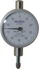 Teclock - 1/4" Range, 0-100 Dial Reading, 0.001" Graduation Dial Drop Indicator - 1-17/32" Dial, 0.1" Range per Revolution, 0.0007" Accuracy - Industrial Tool & Supply