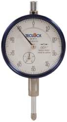 Teclock - 1/2" Range, 0-100 Dial Reading, 0.001" Graduation Dial Drop Indicator - 2-11/64" Dial, 0.1" Range per Revolution, 0.0009" Accuracy, Revolution Counter - Industrial Tool & Supply