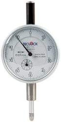 Teclock - 10mm Range, 0-100 Dial Reading, 0.01" Graduation Dial Drop Indicator - 2-11/64" Dial, 1" Range per Revolution, 0.015" Accuracy, Revolution Counter - Industrial Tool & Supply
