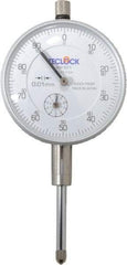 Teclock - 25mm Range, 0-100 Dial Reading, 0.01" Graduation Dial Drop Indicator - 2-11/64" Dial, 1" Range per Revolution, 0.03" Accuracy, Revolution Counter - Industrial Tool & Supply