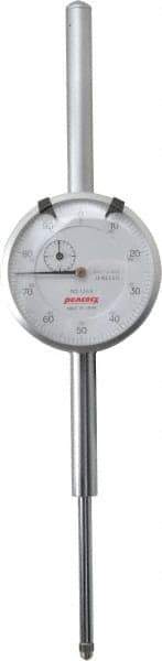 Peacock - 2" Range, 0-100 Dial Reading, 0.001" Graduation Dial Drop Indicator - 2-3/64" Dial, 0.005" Accuracy, Revolution Counter - Industrial Tool & Supply