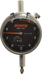 Peacock - 0.05" Range, 0-10 Dial Reading, 0.0001" Graduation Dial Drop Indicator - 2-3/64" Dial, 0.0003" Accuracy, Revolution Counter - Industrial Tool & Supply