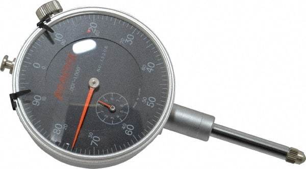 Peacock - 1" Range, 0-100 Dial Reading, 0.001" Graduation Dial Drop Indicator - 2-3/64" Dial, 0.002" Accuracy, Revolution Counter - Industrial Tool & Supply