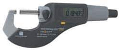 TESA Brown & Sharpe - 3 to 4 Inch Range, 0.0001 Inch Resolution, Standard Throat, IP54 Electronic Outside Micrometer - 0.0002 Inch Accuracy, Carbide Face, Data Output, Includes Plastic Case - Industrial Tool & Supply