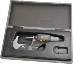TESA Brown & Sharpe - 1 to 2 Inch Range, 0.0001 Inch Resolution, Standard Throat, IP54 Electronic Outside Micrometer - 0.0002 Inch Accuracy, Carbide Face, Includes Plastic Case - Industrial Tool & Supply