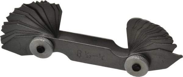 Value Collection - 30 Piece, 1/32 to 1/4 Inch Radius, Steel Radius Gage Set - Style B, 1/64 Inch Graduation, Satin Chrome Coated - Industrial Tool & Supply