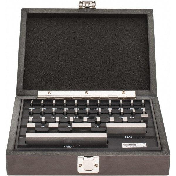 Value Collection - 36 Piece, 0.05 to 4", Economy Grade, Steel Gage Block Set - Rectangular, 0.00005" Tolerance - Industrial Tool & Supply
