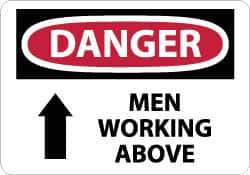 NMC - "Danger - Men Working Above", 7" Long x 10" Wide, Pressure-Sensitive Vinyl Safety Sign - Rectangle, 0.004" Thick, Use for Accident Prevention - Industrial Tool & Supply