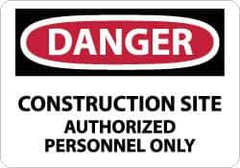NMC - "Danger - Construction Site - Authorized Personnel Only", 7" Long x 10" Wide, Pressure-Sensitive Vinyl Safety Sign - Rectangle, 0.004" Thick, Use for Security & Admittance - Industrial Tool & Supply