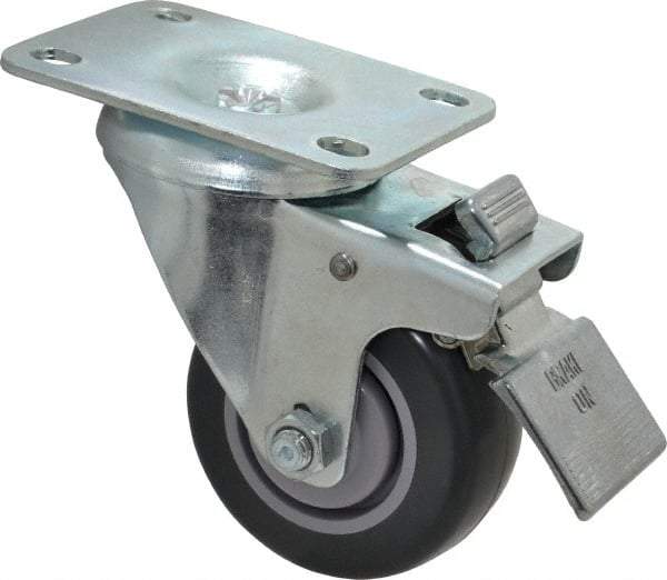 Shepherd - 3" Diam x 1-1/4" Wide x 4-1/4" OAH Top Plate Mount Swivel Caster with Brake - Polyurethane, 185 Lb Capacity, Ball Bearing, 2-5/8 x 3-3/4" Plate - Industrial Tool & Supply