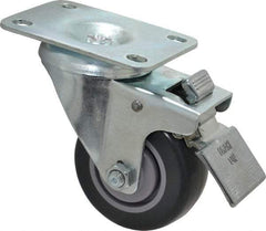 Shepherd - 3" Diam x 1-1/4" Wide x 4-1/4" OAH Top Plate Mount Swivel Caster with Brake - Polyurethane, 185 Lb Capacity, Ball Bearing, 2-5/8 x 3-3/4" Plate - Industrial Tool & Supply