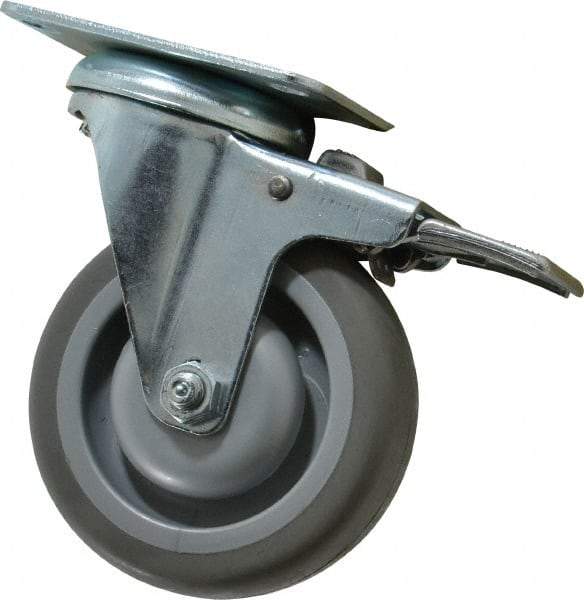 Shepherd - 4" Diam x 1-1/4" Wide x 5-1/4" OAH Top Plate Mount Swivel Caster with Brake - Polyurethane, 200 Lb Capacity, Ball Bearing, 2-5/8 x 3-3/4" Plate - Industrial Tool & Supply