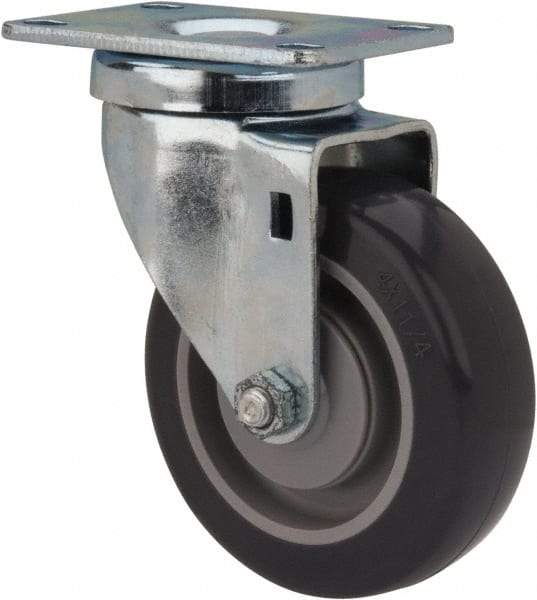 Shepherd - 4" Diam x 1-1/4" Wide x 5-1/4" OAH Top Plate Mount Swivel Caster - Polyurethane, 200 Lb Capacity, Ball Bearing, 2-5/8 x 3-3/4" Plate - Industrial Tool & Supply