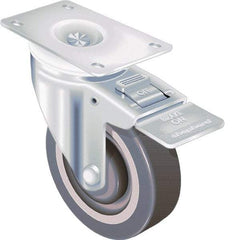 Shepherd - 4" Diam x 1-1/4" Wide x 5-1/4" OAH Top Plate Mount Swivel Caster with Brake - TPR, 185 Lb Capacity, Ball Bearing, 2-5/8 x 3-3/4" Plate - Industrial Tool & Supply