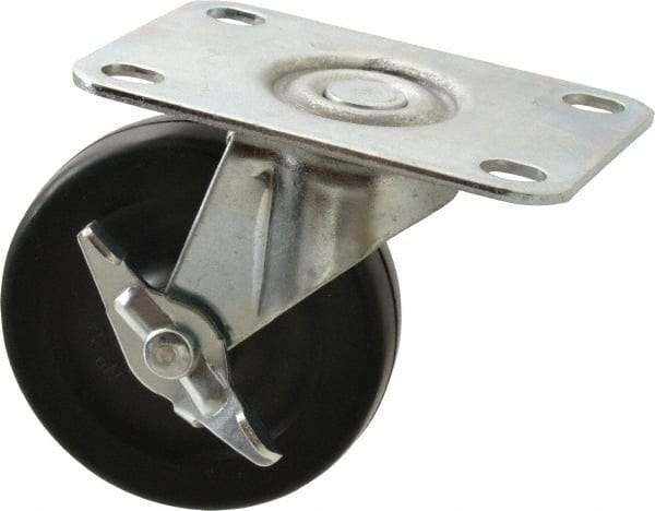 Shepherd - 3" Diam x 13/16" Wide x 3-1/2" OAH Top Plate Mount Swivel Caster with Brake - Soft Rubber, 110 Lb Capacity, Nylon Bearing, 2-5/8 x 3-3/4" Plate - Industrial Tool & Supply