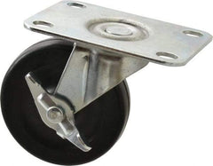 Shepherd - 3" Diam x 13/16" Wide x 3-1/2" OAH Top Plate Mount Swivel Caster with Brake - Soft Rubber, 110 Lb Capacity, Nylon Bearing, 2-5/8 x 3-3/4" Plate - Industrial Tool & Supply