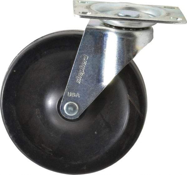 Shepherd - 5" Diam x 15/16" Wide x 5-3/4" OAH Top Plate Mount Swivel Caster - Soft Rubber, 135 Lb Capacity, Nylon Bearing, 2-5/8 x 3-3/4" Plate - Industrial Tool & Supply
