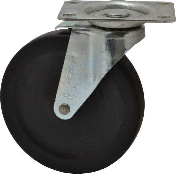 Shepherd - 5" Diam x 15/16" Wide x 5-3/4" OAH Top Plate Mount Swivel Caster with Brake - Hard Rubber, 160 Lb Capacity, Nylon Bearing, 2-5/8 x 3-3/4" Plate - Industrial Tool & Supply