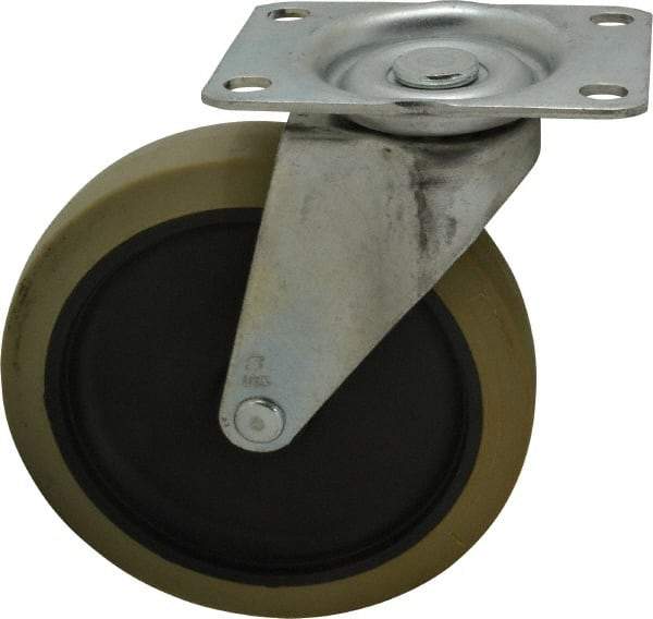 Shepherd - 5" Diam x 15/16" Wide x 5-3/4" OAH Top Plate Mount Swivel Caster - Polyurethane, 160 Lb Capacity, Plain Bearing, 2-5/8 x 3-3/4" Plate - Industrial Tool & Supply