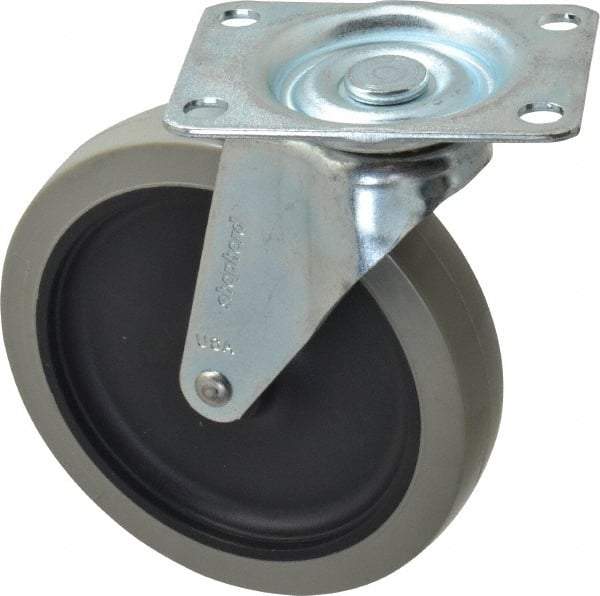 Shepherd - 5" Diam x 15/16" Wide x 5-3/4" OAH Top Plate Mount Swivel Caster with Brake - Polyurethane, 160 Lb Capacity, Plain Bearing, 2-5/8 x 3-3/4" Plate - Industrial Tool & Supply