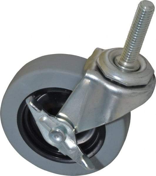 Shepherd - 3" Diam x 13/16" Wide x 3-1/2" OAH Stem Mount Swivel Caster with Brake - Polyurethane, 120 Lb Capacity, Plain Bearing, 3/8-16 x 1-1/2" Threaded Stem - Industrial Tool & Supply