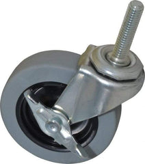Shepherd - 3" Diam x 13/16" Wide x 3-1/2" OAH Stem Mount Swivel Caster with Brake - Polyurethane, 120 Lb Capacity, Plain Bearing, 3/8-16 x 1-1/2" Threaded Stem - Industrial Tool & Supply