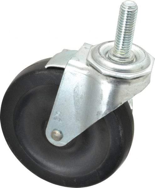 Shepherd - 4" Diam x 15/16" Wide x 4-3/4" OAH Stem Mount Swivel Caster with Brake - Soft Rubber, 125 Lb Capacity, Nylon Bearing, 1/2-13 x 1-1/2" Threaded Stem - Industrial Tool & Supply