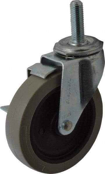 Shepherd - 4" Diam x 15/16" Wide x 4-3/4" OAH Stem Mount Swivel Caster with Brake - Polyurethane, 150 Lb Capacity, Plain Bearing, 1/2-13 x 1-1/2" Threaded Stem - Industrial Tool & Supply