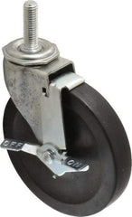 Shepherd - 5" Diam x 15/16" Wide x 5-3/4" OAH Stem Mount Swivel Caster with Brake - Hard Rubber, 160 Lb Capacity, Nylon Bearing, 1/2-13 x 1-1/2" Threaded Stem - Industrial Tool & Supply