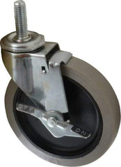 Shepherd - 5" Diam x 15/16" Wide x 5-3/4" OAH Stem Mount Swivel Caster with Brake - Polyurethane, 160 Lb Capacity, Plain Bearing, 1/2-13 x 1-1/2" Threaded Stem - Industrial Tool & Supply