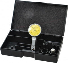 Mahr - 0.4 mm Range, 0.01 mm Dial Graduation, Horizontal Dial Test Indicator - 27.5 mm Yellow Dial, 0-40-0 Dial Reading - Industrial Tool & Supply