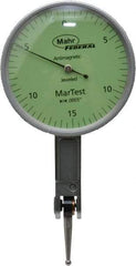 Mahr - 0.015 Inch Range, 0.0005 Inch Dial Graduation, Horizontal Dial Test Indicator - 1-1/2 Inch Green Dial, 0-15-0 Dial Reading - Industrial Tool & Supply
