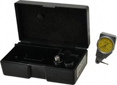 Mahr - 0.4 mm Range, 0.01 mm Dial Graduation, Horizontal Dial Test Indicator - 27.5 mm Yellow Dial, 0-40-0 Dial Reading - Industrial Tool & Supply