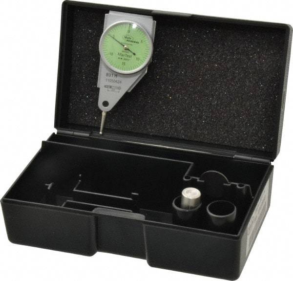 Mahr - 0.015 Inch Range, 0.0005 Inch Dial Graduation, Horizontal Dial Test Indicator - 1.1 Inch Green Dial, 0-15-0 Dial Reading - Industrial Tool & Supply