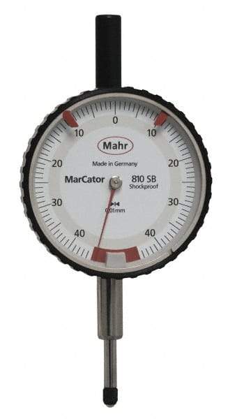 Mahr - 0.8mm Range, 0-45-0 Dial Reading, 0.01mm Graduation Dial Drop Indicator - 50mm Dial, 0.01mm Range per Revolution - Industrial Tool & Supply