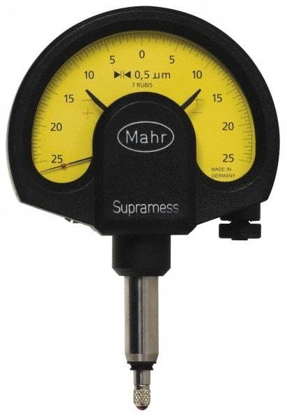 Mahr - 0.5 micro m Graduation, Accuracy Up to 0.5 m, 25 micro m Measurement, Dial Comparator Gage - 1 N Force, 2.8mm Overtravel, White - Industrial Tool & Supply