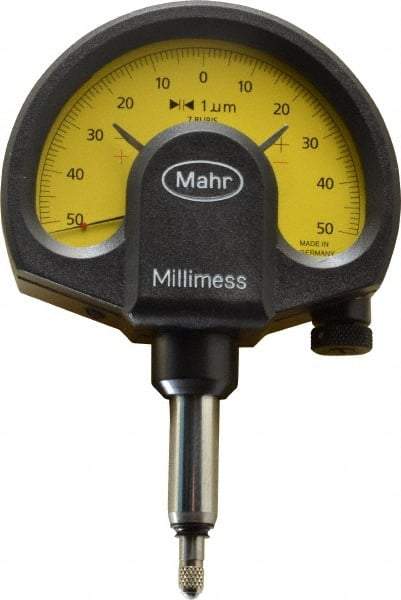 Mahr - 1 micro m Graduation, Accuracy Up to 1 m, 50 micro m Measurement, Dial Comparator Gage - 1 N Force, 2.8mm Overtravel, White - Industrial Tool & Supply