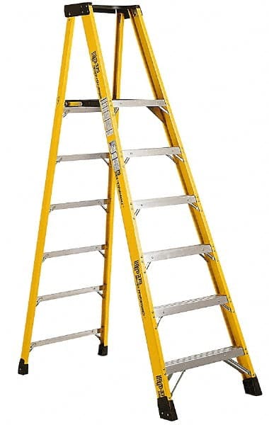 Made in USA - 6 Steps, 8 Ft. High, Type IAA Rating, Fiberglass Platform Ladder - Industrial Tool & Supply