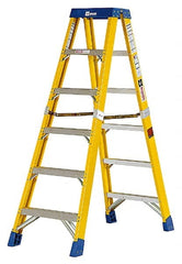 Made in USA - 7 Steps, 8 Ft. High, Type IAA Rating, Fiberglass Step Ladder - Industrial Tool & Supply