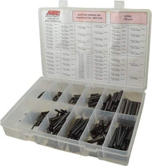 Made in USA - 750 Piece, 1/16 to 7/16" Pin Diam, Spring Pin Assortment - Steel - Industrial Tool & Supply