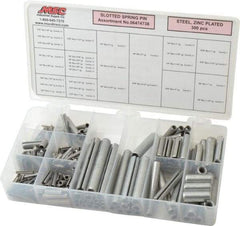 Made in USA - 300 Piece, 1/16 to 3/8" Pin Diam, Spring Pin Assortment - Zinc, Zinc Plated - Industrial Tool & Supply