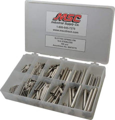 Made in USA - 500 Piece, 1/16 to 7/16" Pin Diam, Spring Pin Assortment - 18-8 Stainless Steel - Industrial Tool & Supply