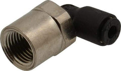 Legris - 1/8" OD, 1/8 NPT, Nylon/Nickel Plated Brass Push-to-Connect Female Elbow - 290 Max psi - Industrial Tool & Supply