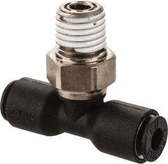 Legris - 1/8" OD, 1/16 NPT, Nylon/Nickel Plated Brass Push-to-Connect Male Branch Tee - 290 Max psi - Industrial Tool & Supply